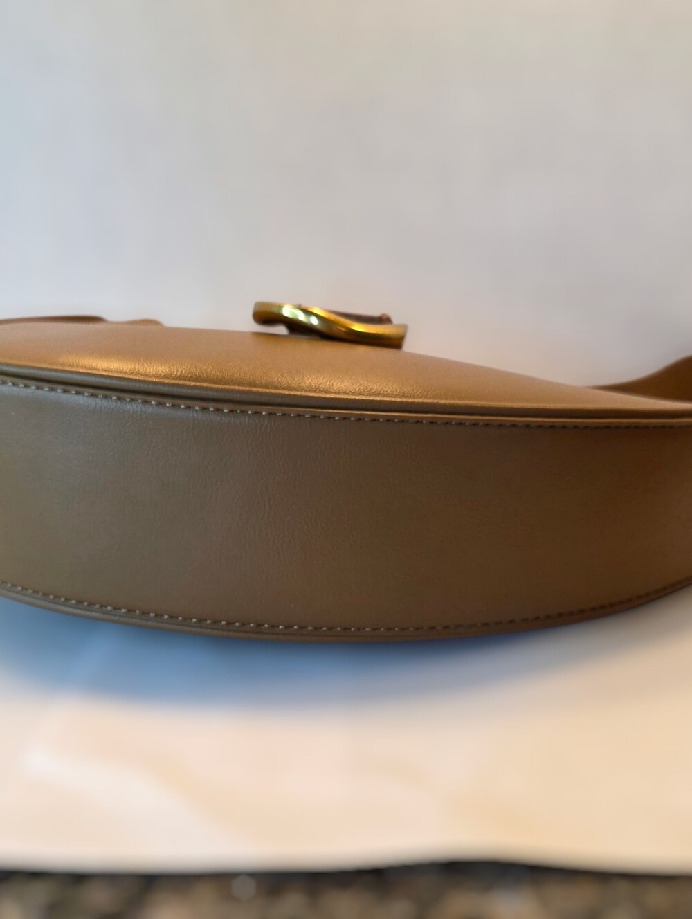 Asymmetric Crescent Shoulder Bag in Beige and Gold By Madison West - Picture 10 of 10